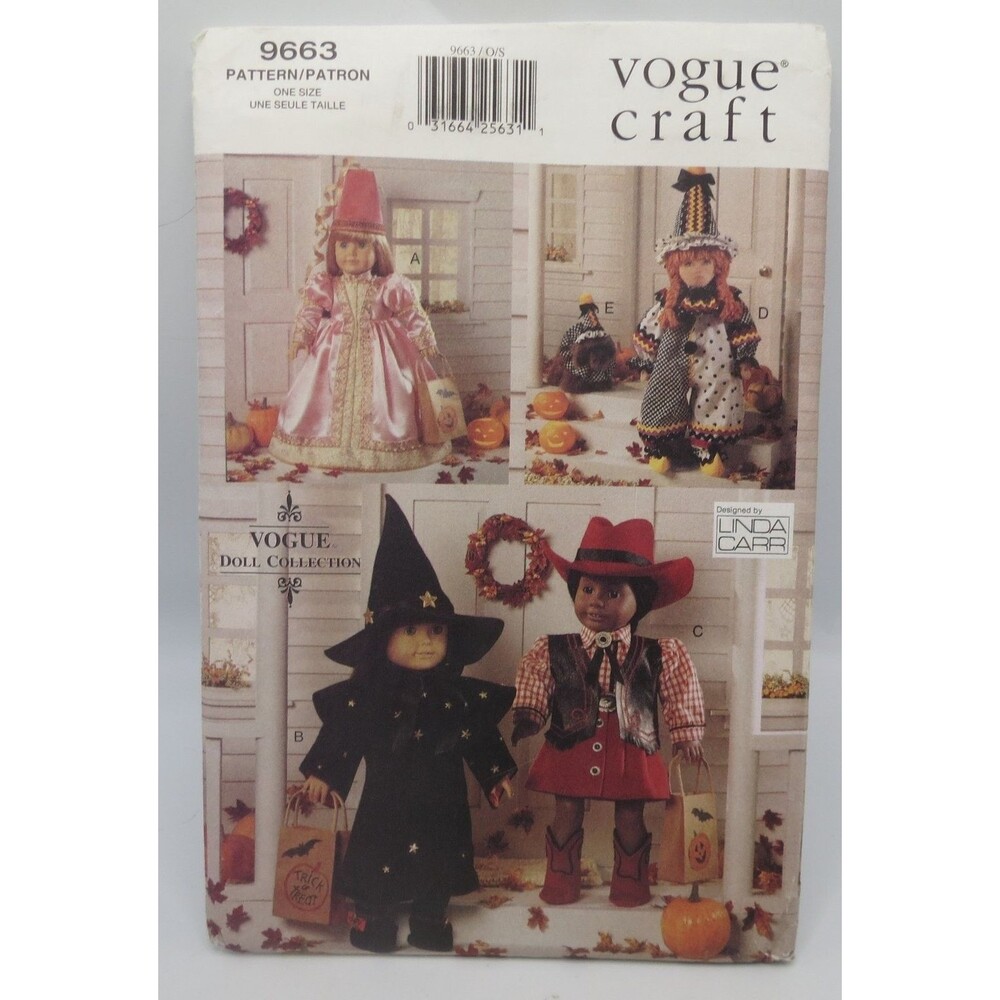 Vogue Craft 9663 Doll Costumes 18" One Size Halloween Fantasy Western 90s